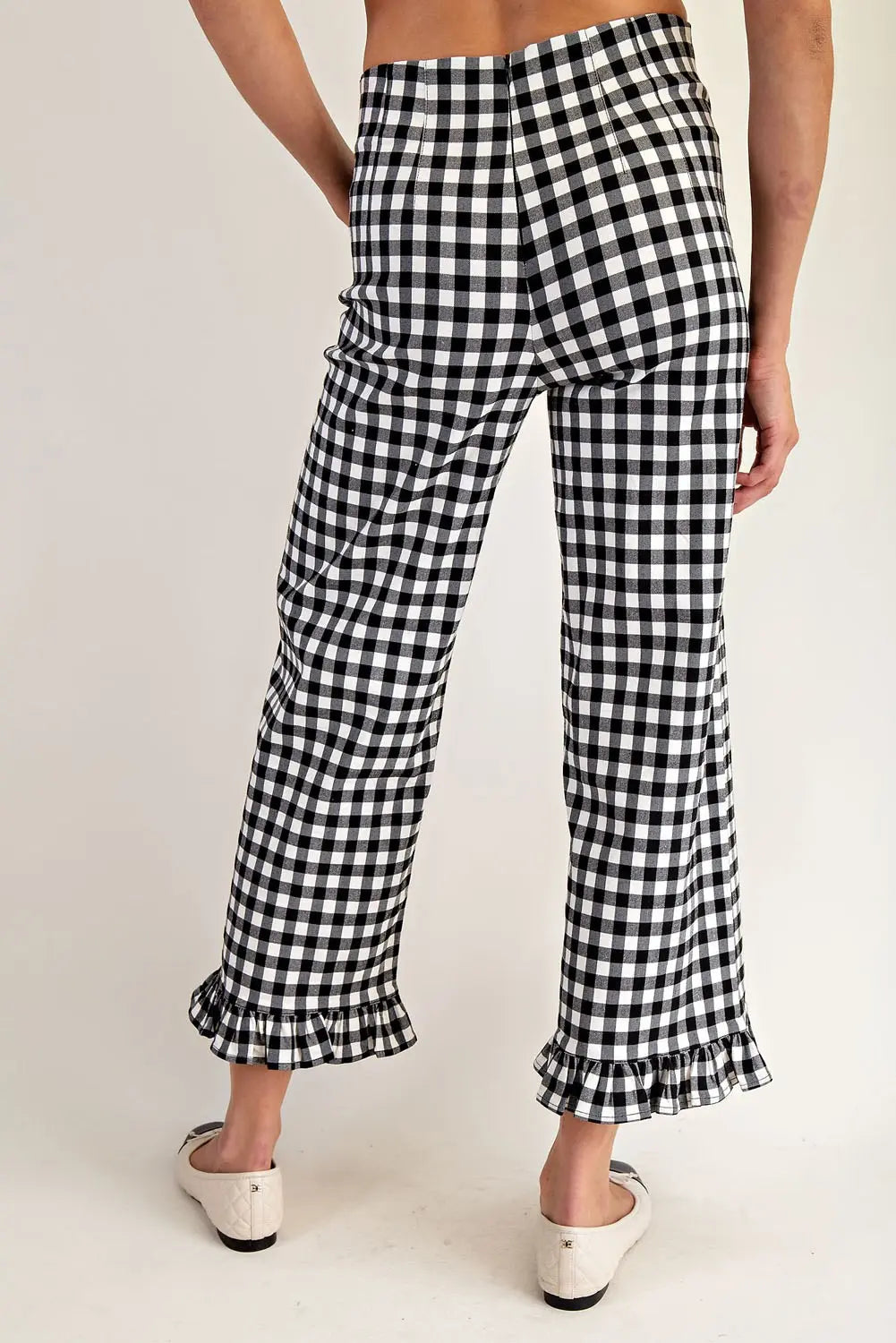 Black Gingham Ruffled Pants