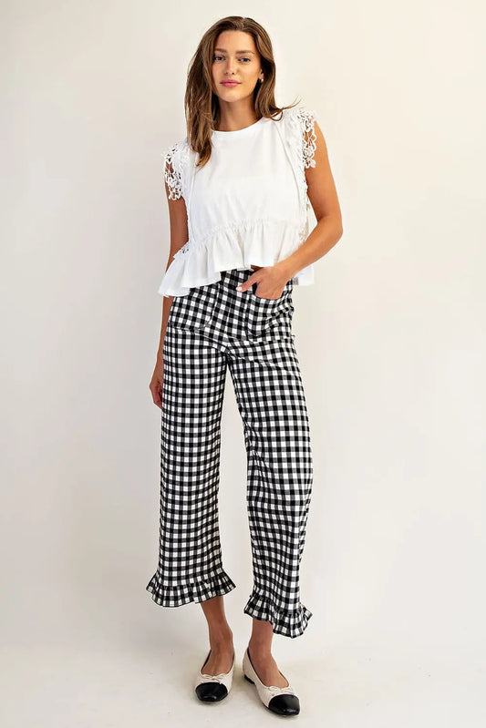 Black Gingham Ruffled Pants