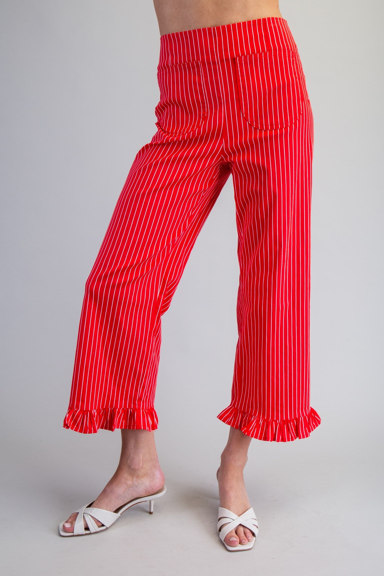 Red Pinstripe Ruffled Pants