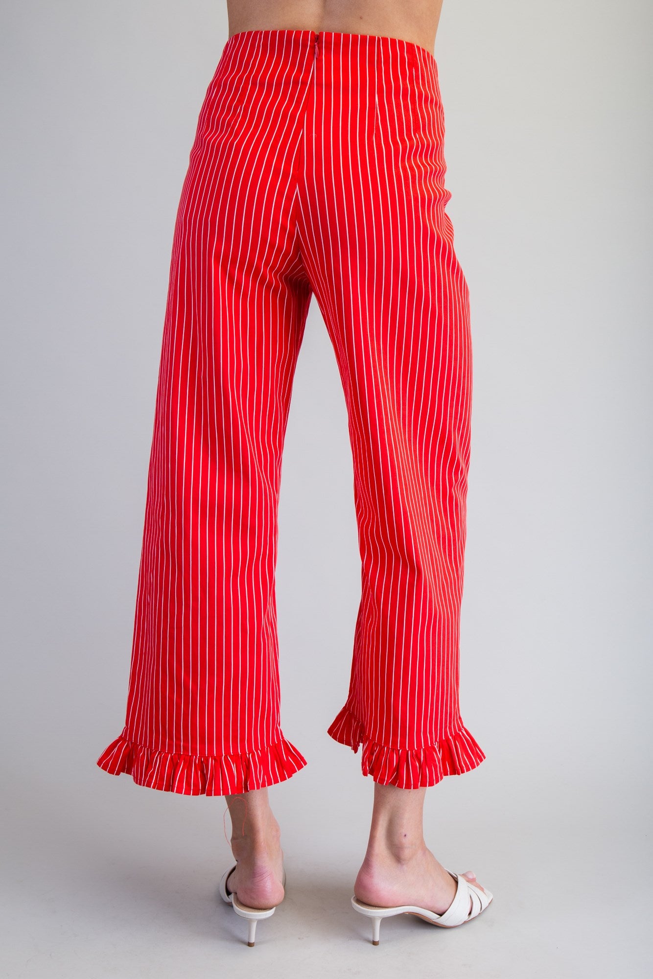 Red Pinstripe Ruffled Pants