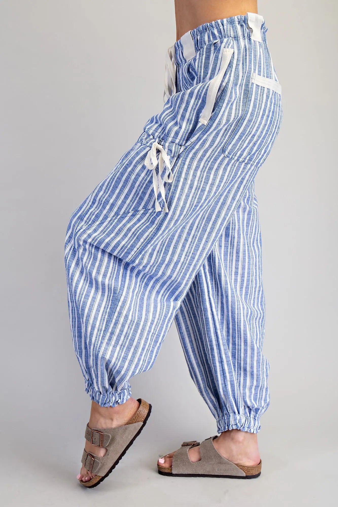 Soft Washed Striped Jogger Pants- Coastal Blue