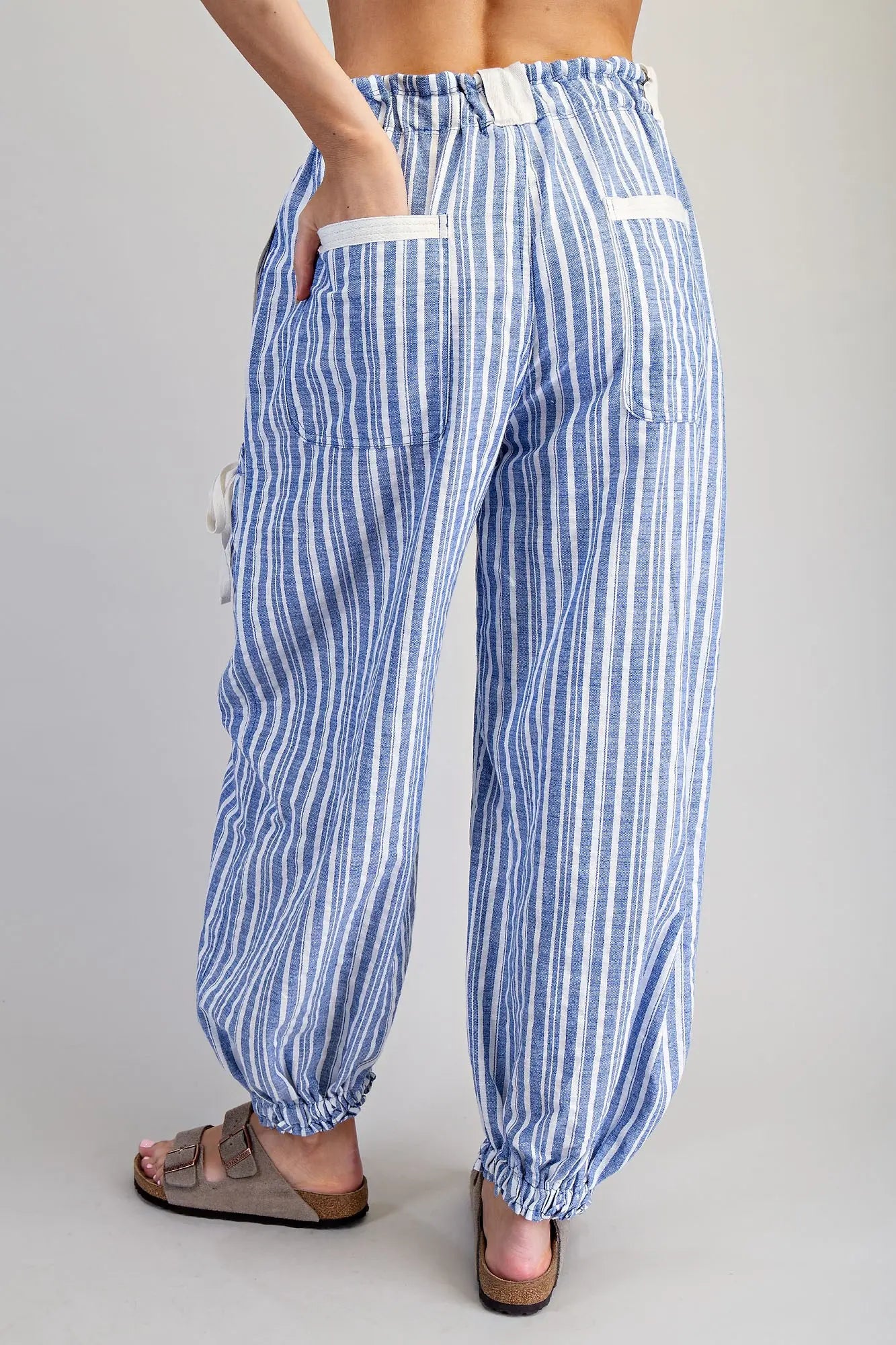 Soft Washed Striped Jogger Pants- Coastal Blue