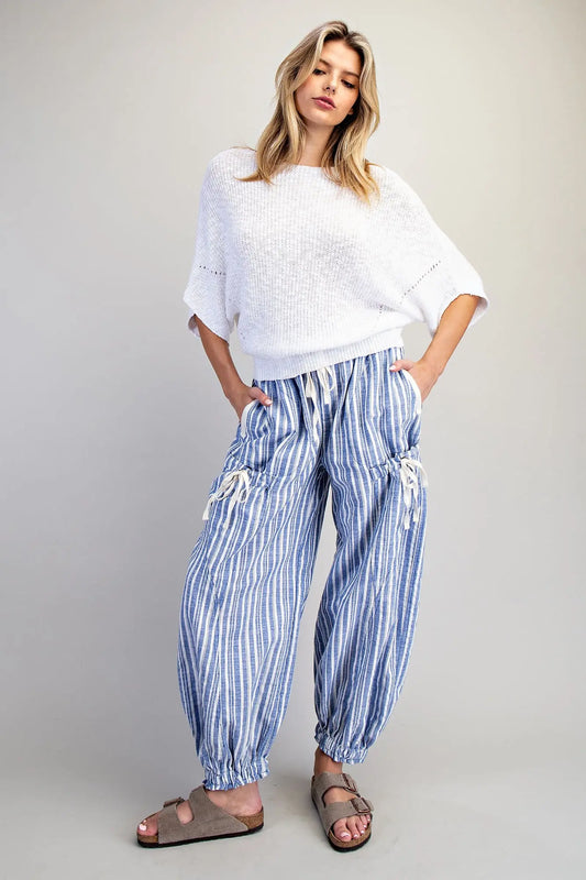 Soft Washed Striped Jogger Pants- Coastal Blue