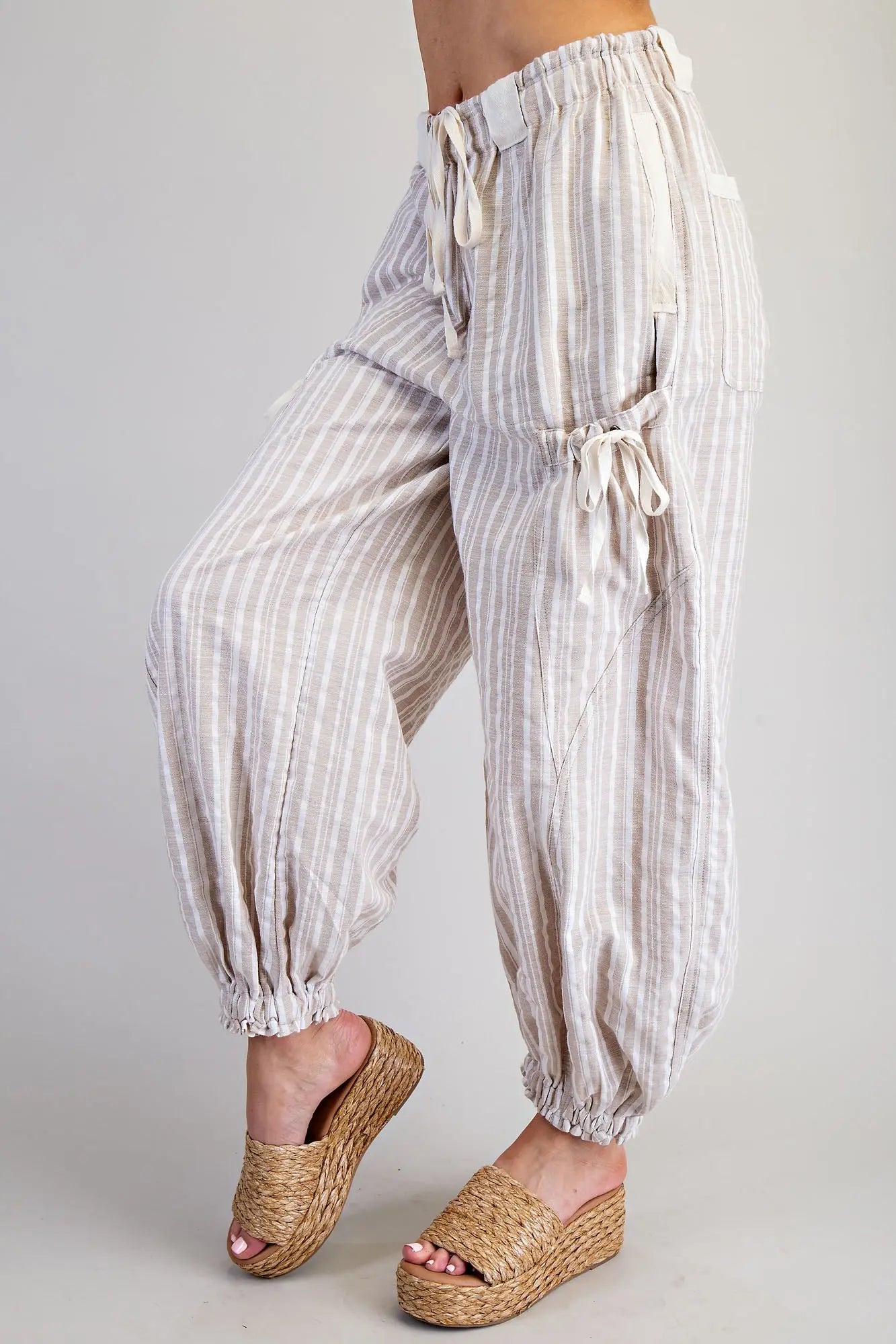 Soft Washed Striped Jogger Pants- Oatmeal