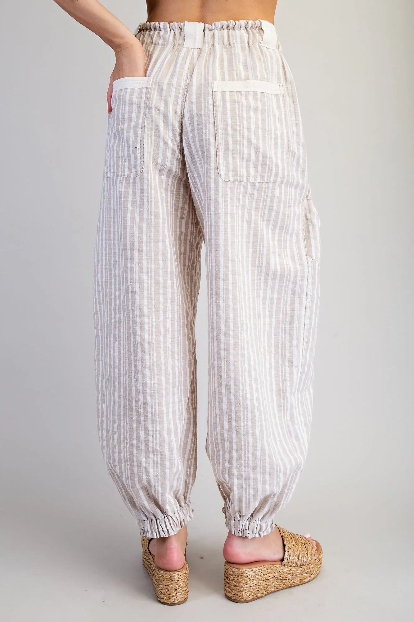Soft Washed Striped Jogger Pants- Oatmeal