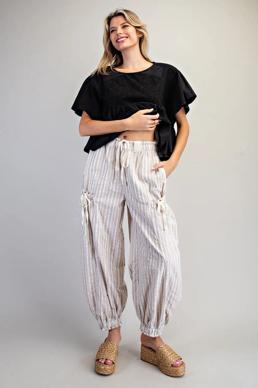 Soft Washed Striped Jogger Pants- Oatmeal