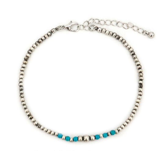 Silver with Turquoise Beaded Anklet/Bracelet