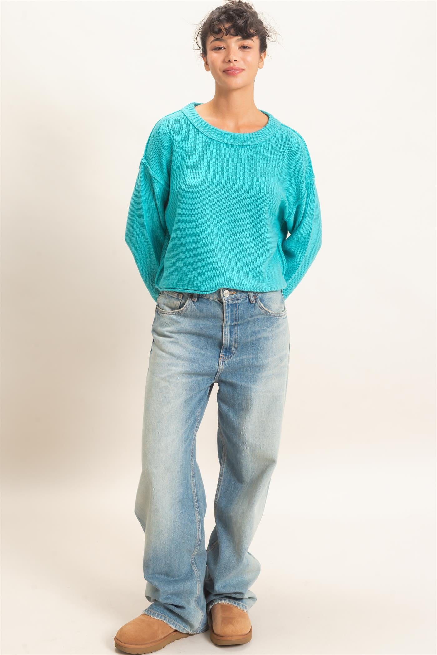 Seam Detail Oversized Sweater- Turquoise