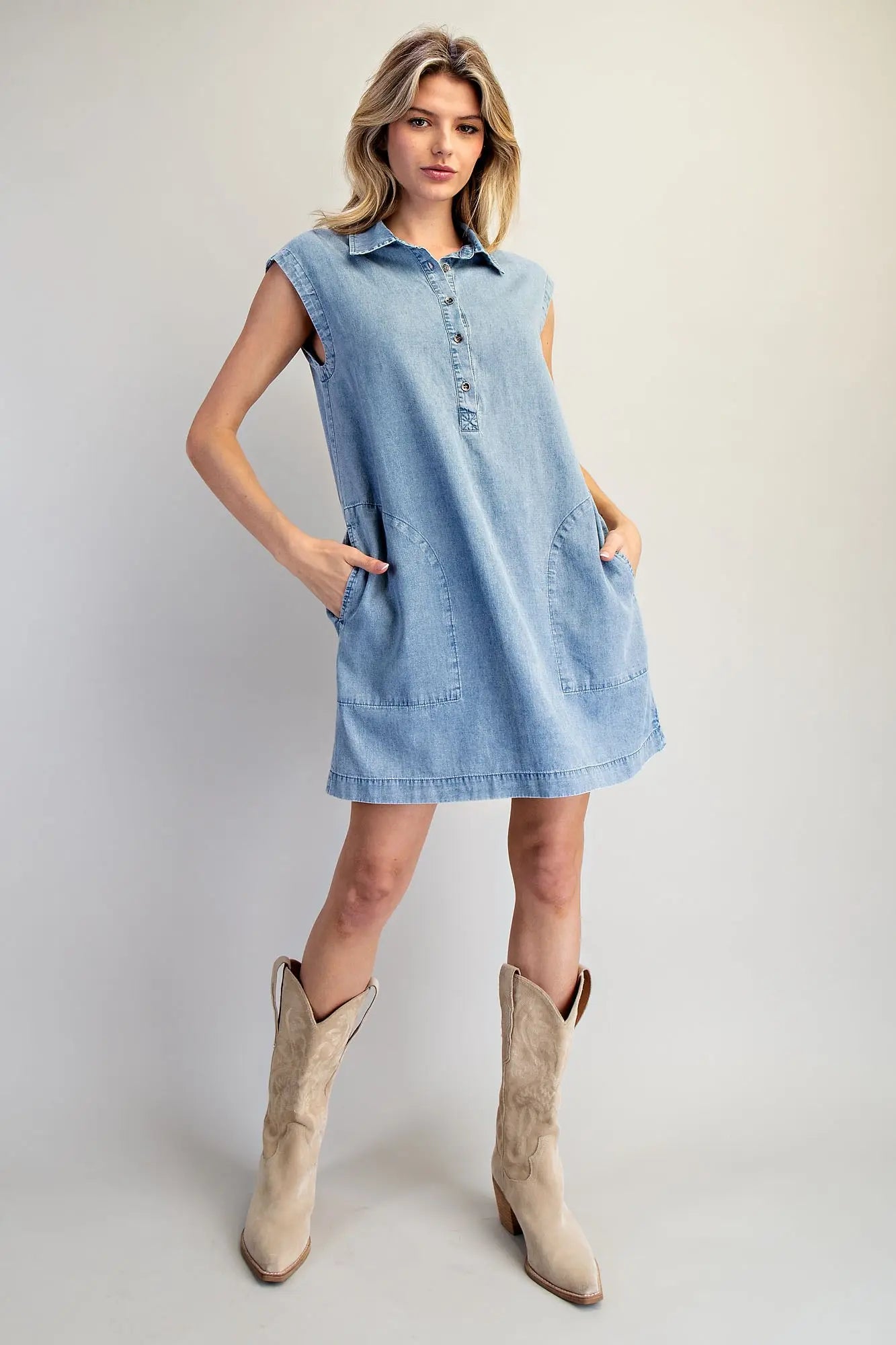 Sleeveless Button Down Denim Mini Dress
