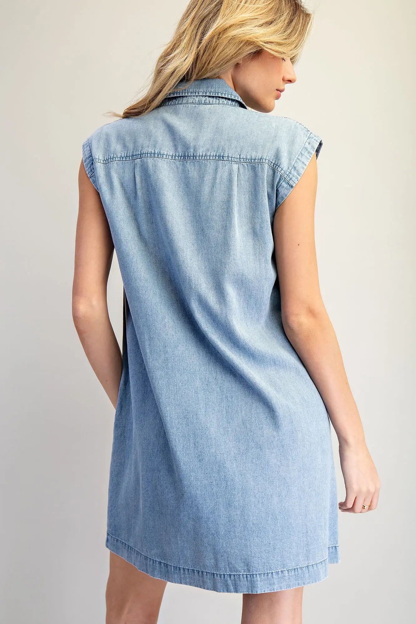 Sleeveless Button Down Denim Mini Dress