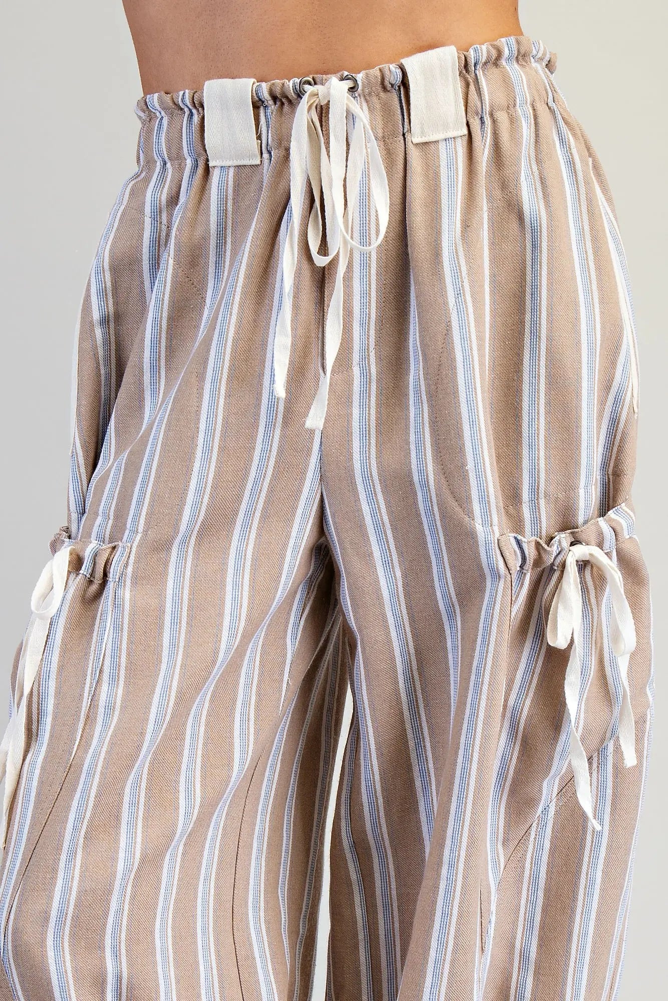 Soft Washed Striped Side Pocket Pants- Almond