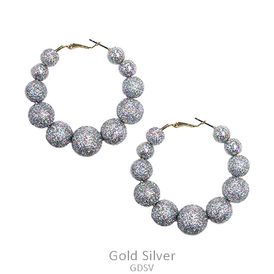 Silver Glitter Beaded Hoop Earrings