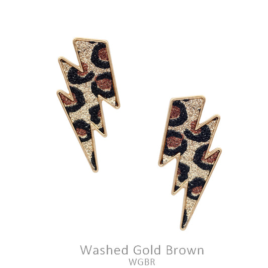 Leopard Lightning Bolt Post Earrings