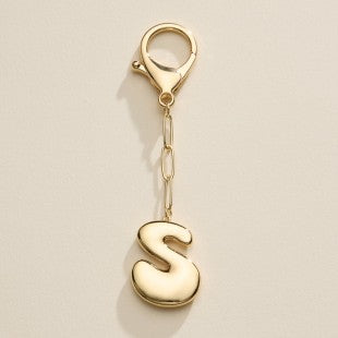 Gold Plated Bubble Letter Initial Keychain
