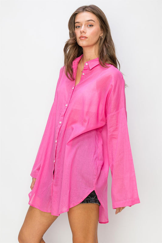Pink Cotton Voile Oversized Shirt