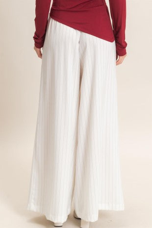 White Pinstripe Wide Leg Pants