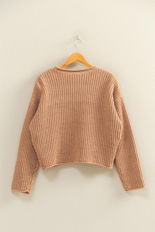 Dark Taupe Rolled Edge Sweater