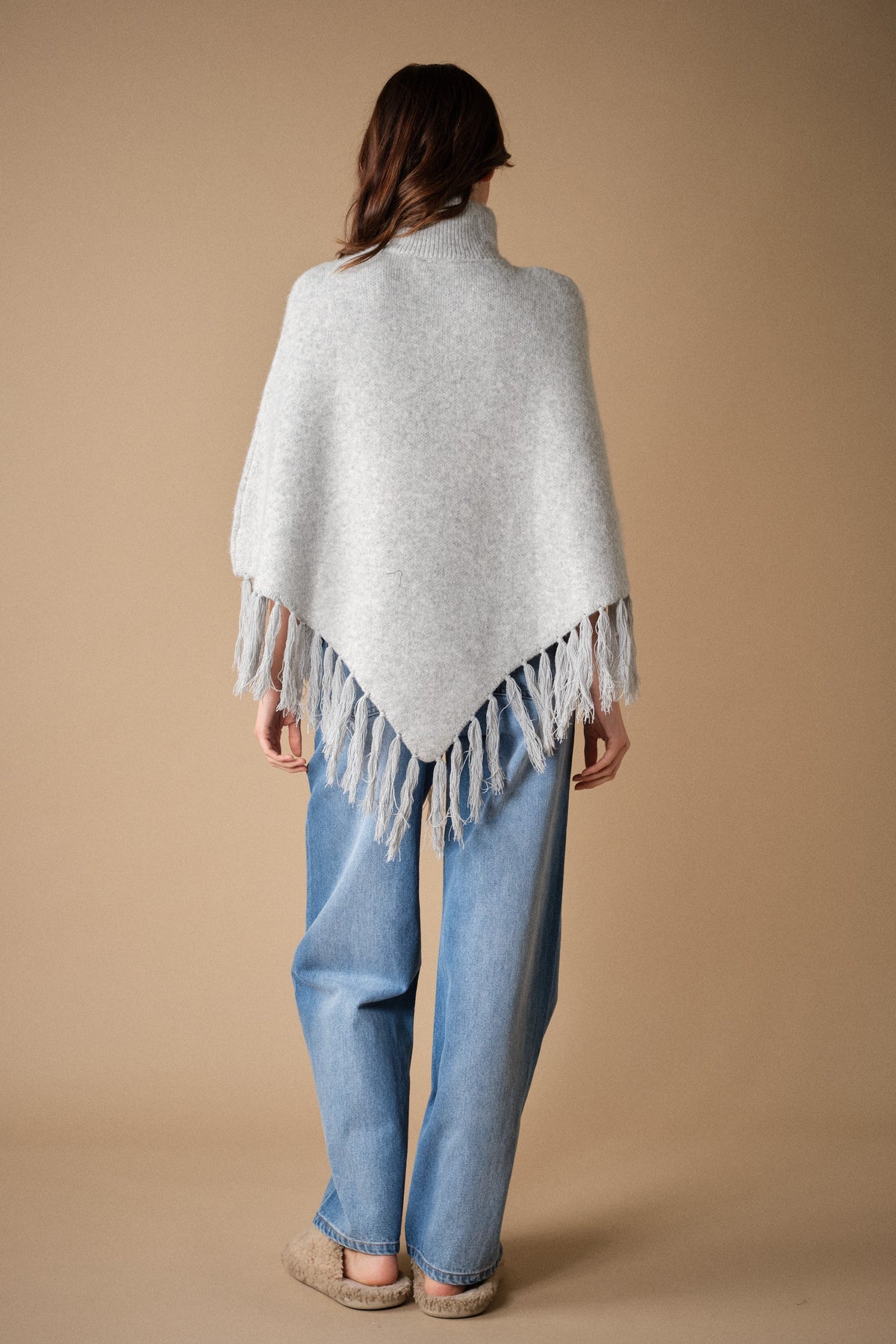 Cozy Turtleneck Fringe Poncho Sweater