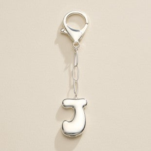 Silver Bubble Letter Initial Keychain