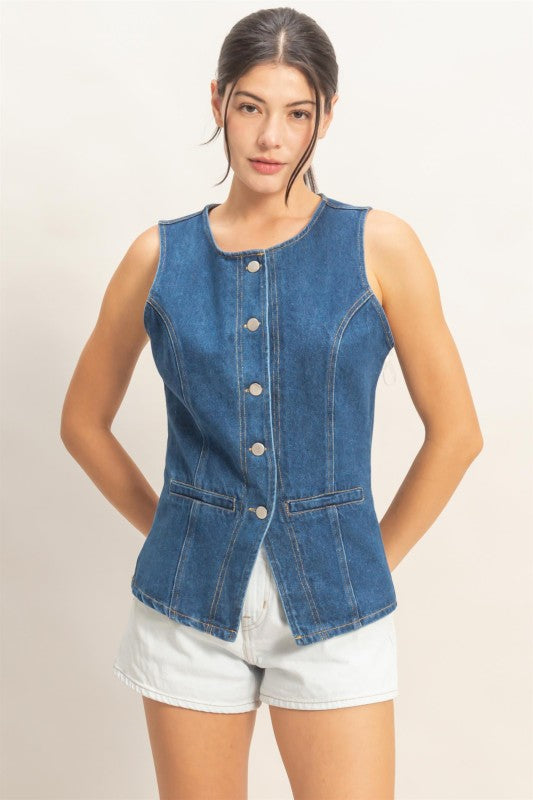 Button Front Denim Vest