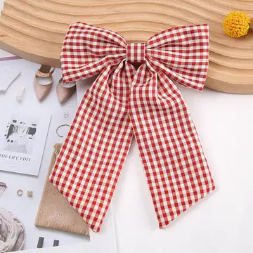 Red Plaid Bow Hair Clip