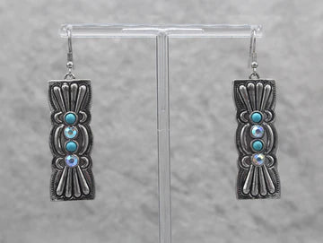 Western Turquoise & Crystal Bar Earrings