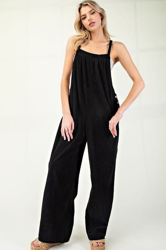 Black Button Detailed Corduroy Overalls