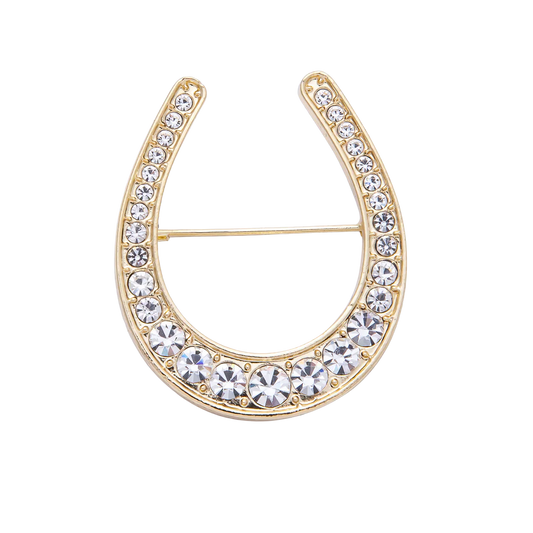 Jumbo Gold Horseshoe Diamond Brooch Pin