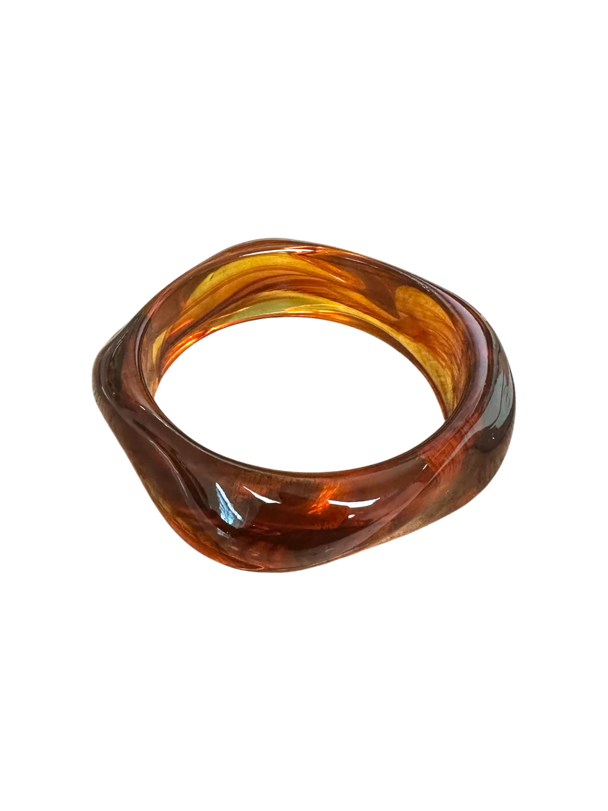 Solid Marble Resin Acrylic Sculpted Geometric Bangle-Amber