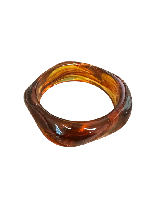 Solid Marble Resin Acrylic Sculpted Geometric Bangle-Amber