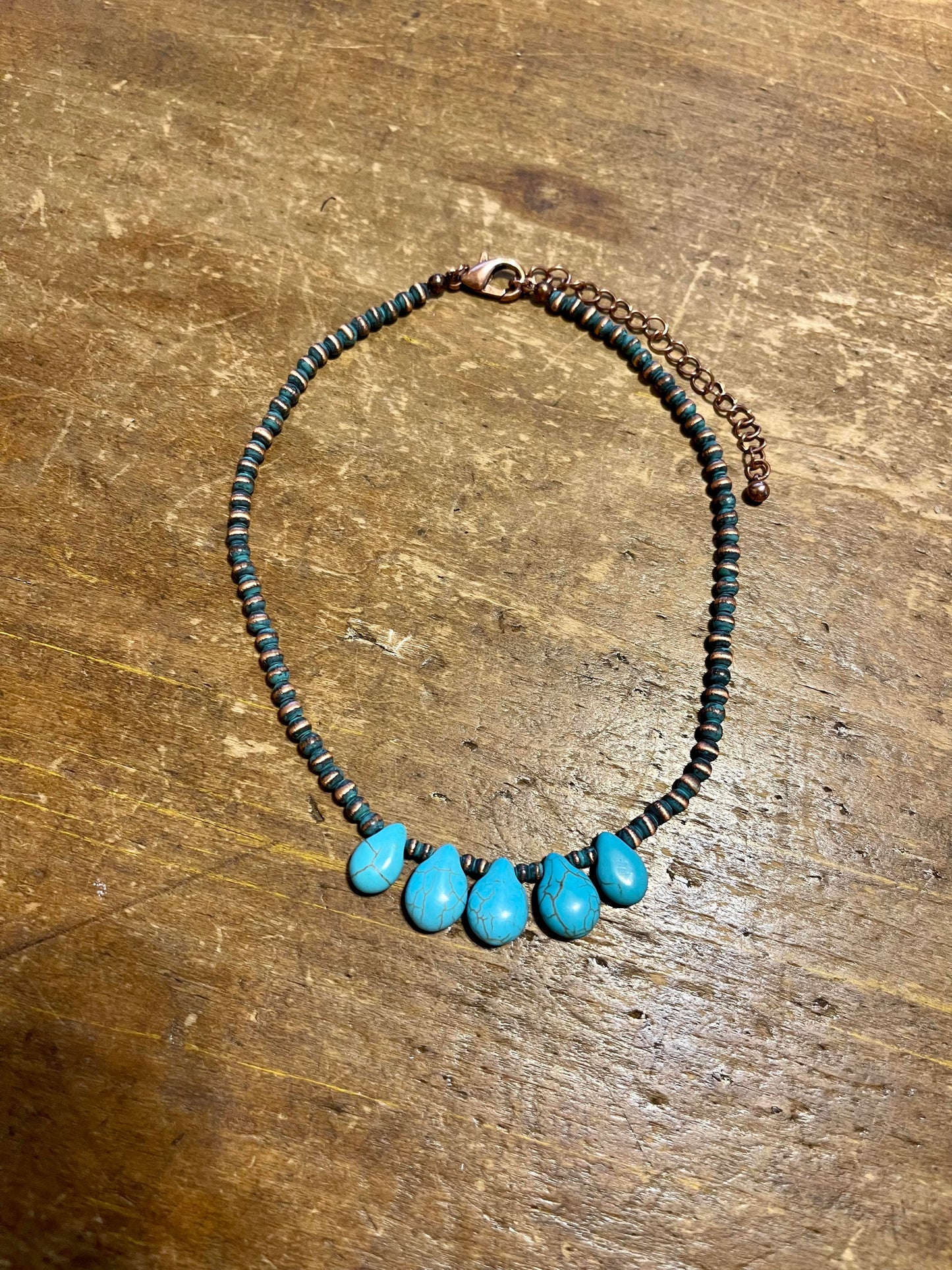 Turquoise Stone Necklace with Bronze Details