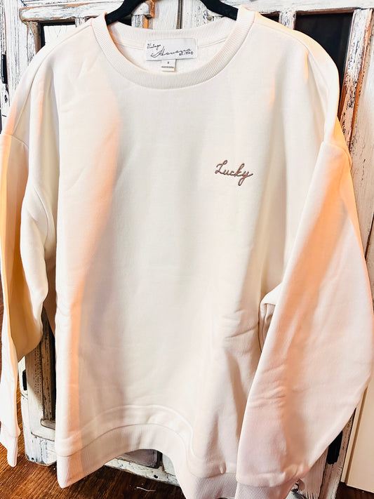 Coconut Lucky Embroidered Fleece Sweatshirt
