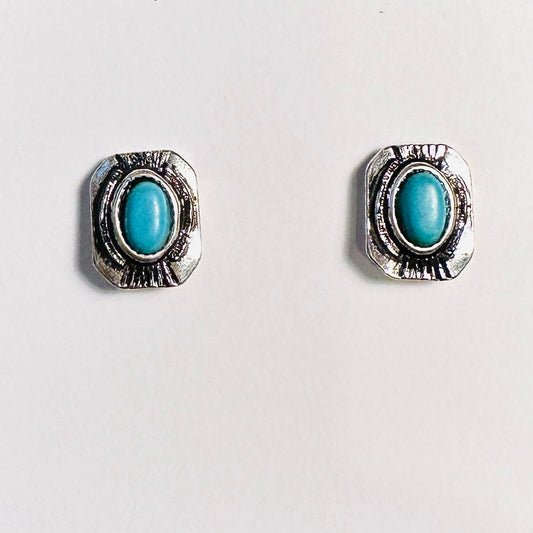 Framed Turquoise Stone Stud Earrings