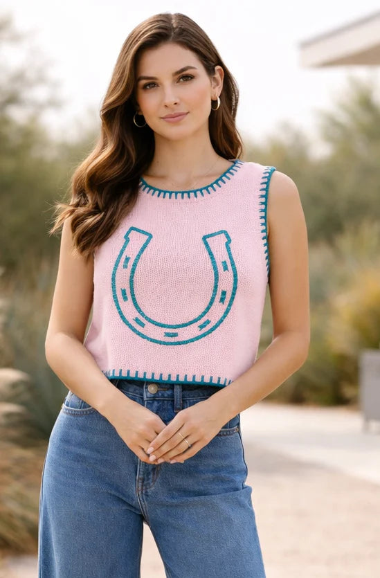 Pink Horseshoe Sweater Vest