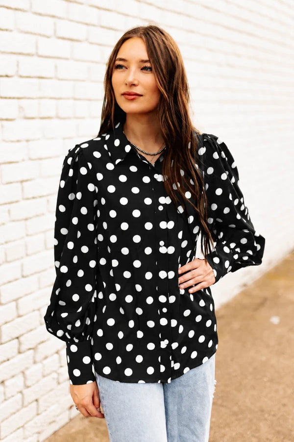 Black Polka Dot Chiffon Blouse