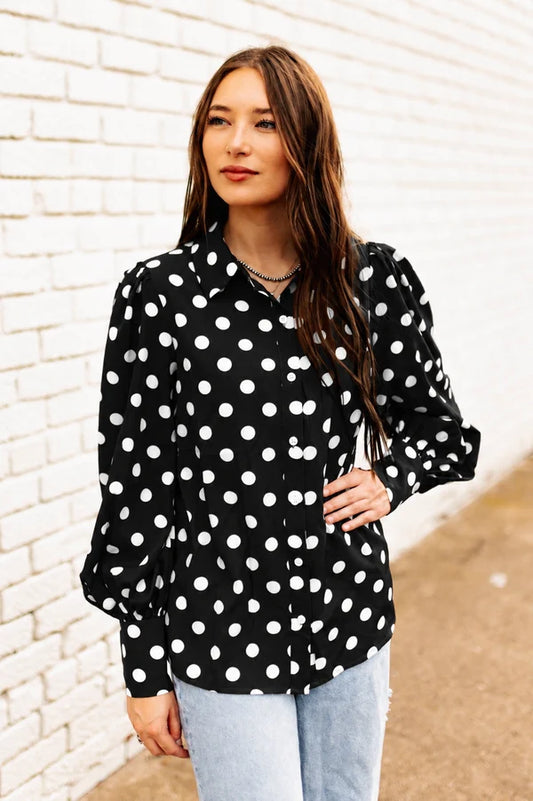 Black Polka Dot Chiffon Blouse