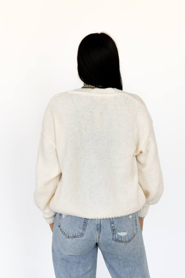 Roping Cowboy Embroidered Cream Cardi