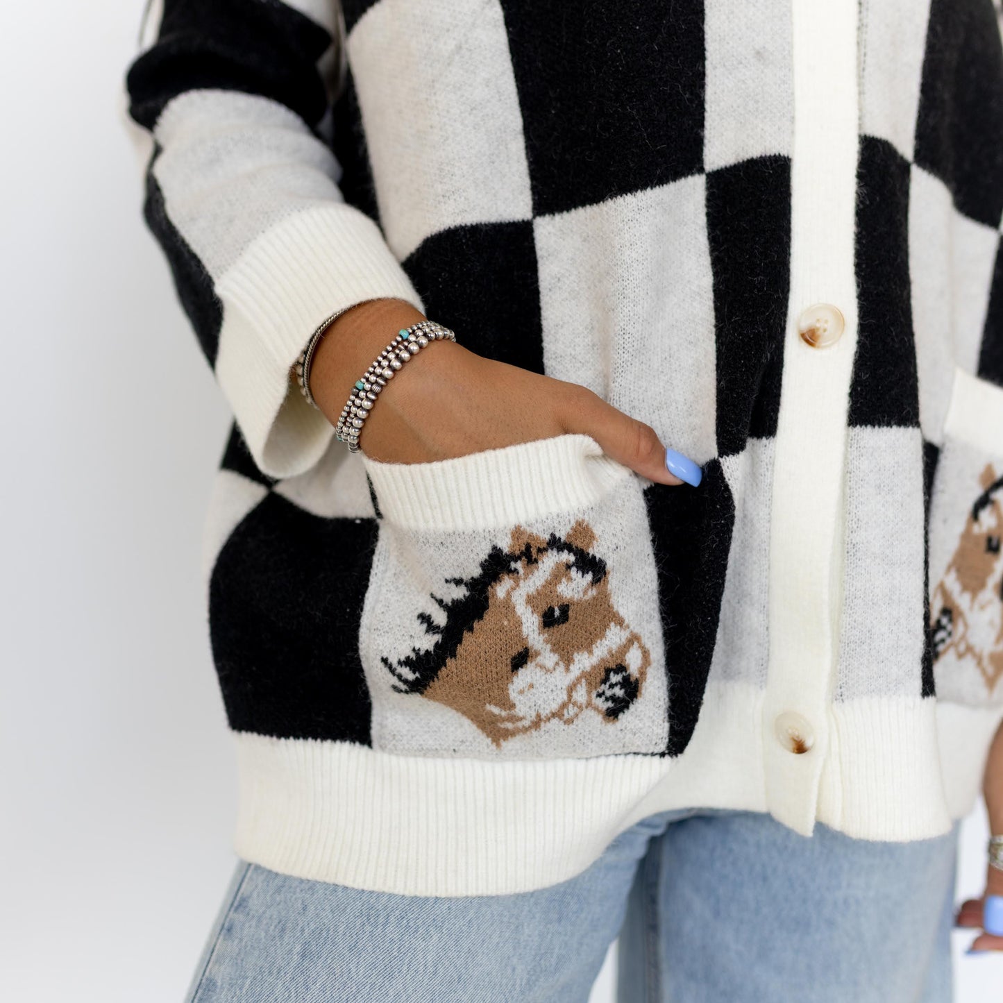Black Check & Horse Cardigan