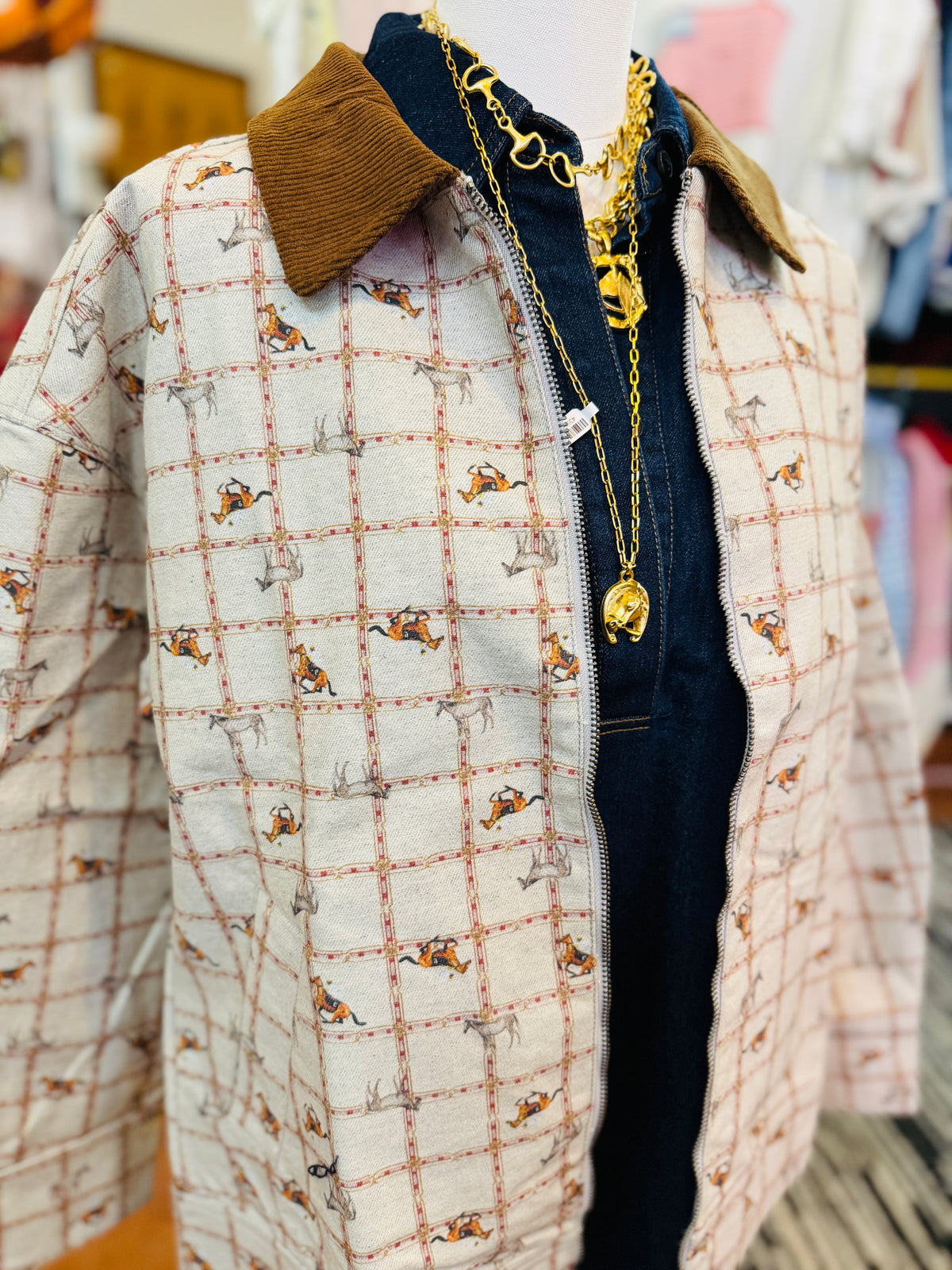 Race Horse Printed Denim Jacket