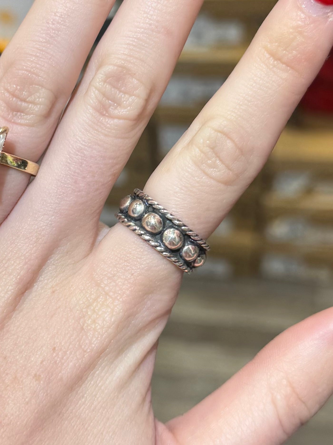 Small Sterling Bubble Band Ring with Rope Border