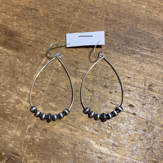 Navajo Pearl Sterling Bead Wire Hoop Earrings