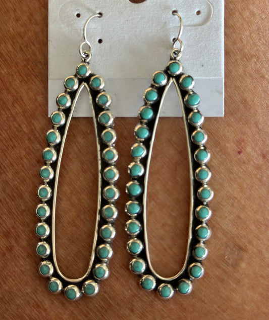 Oval Sterling & Turquoise Dangle Hoops