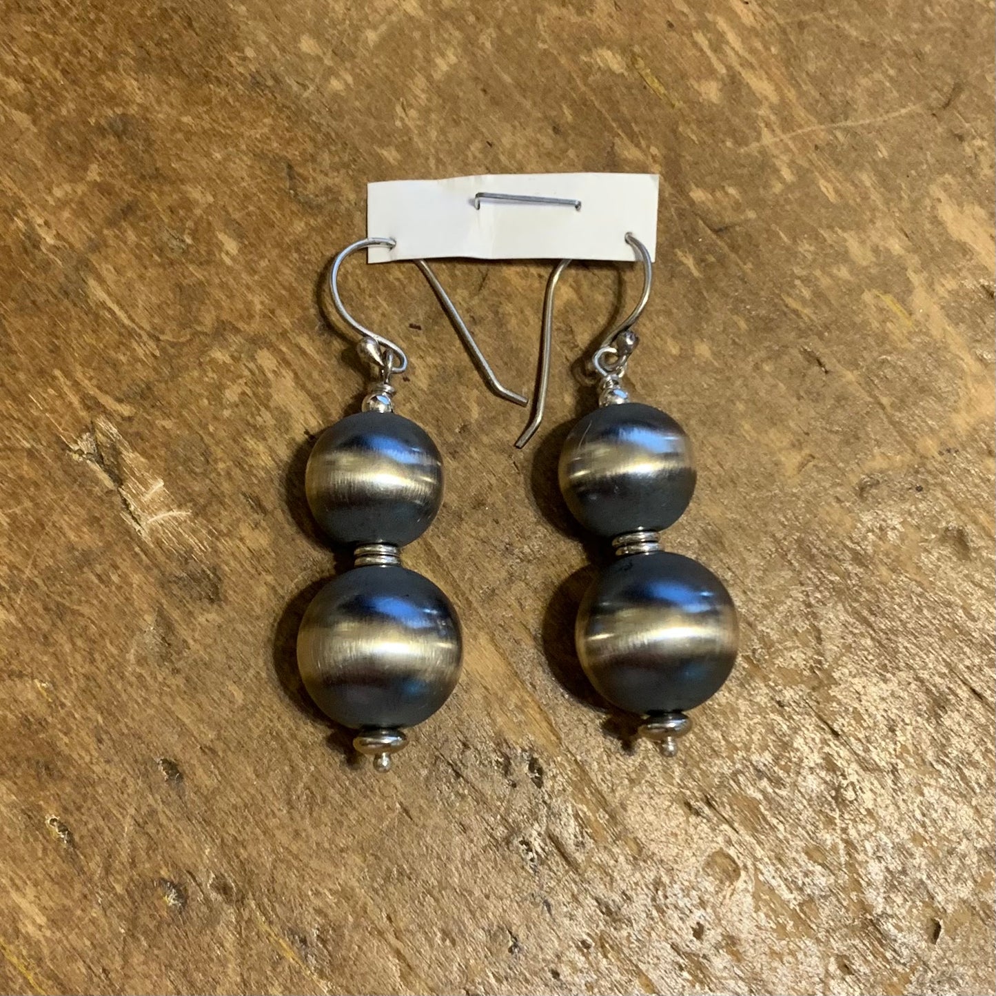 Large 2 Bead Navajo Pearl Drop Earrings