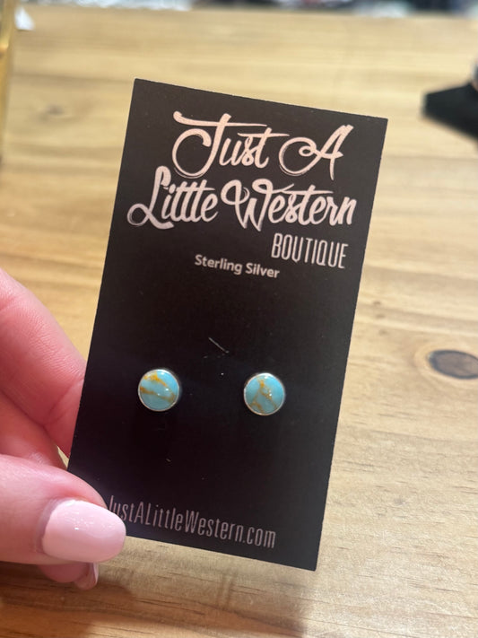 Sterling Large Turquoise Round Stud Earrings
