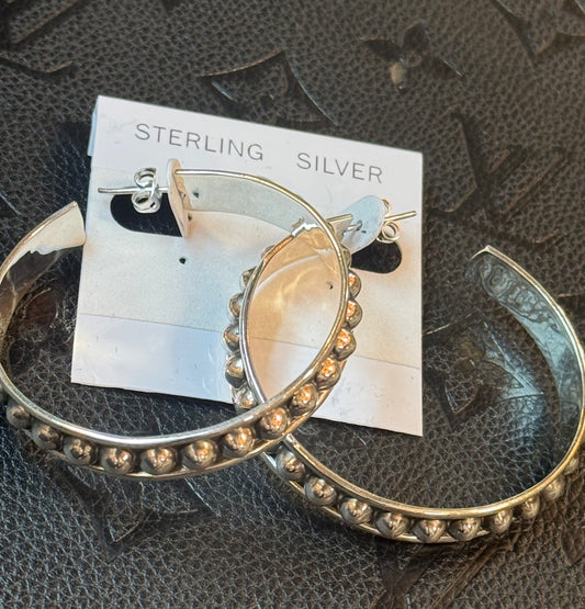 Sterling Silver Large Bubble Hoop Post Earrings