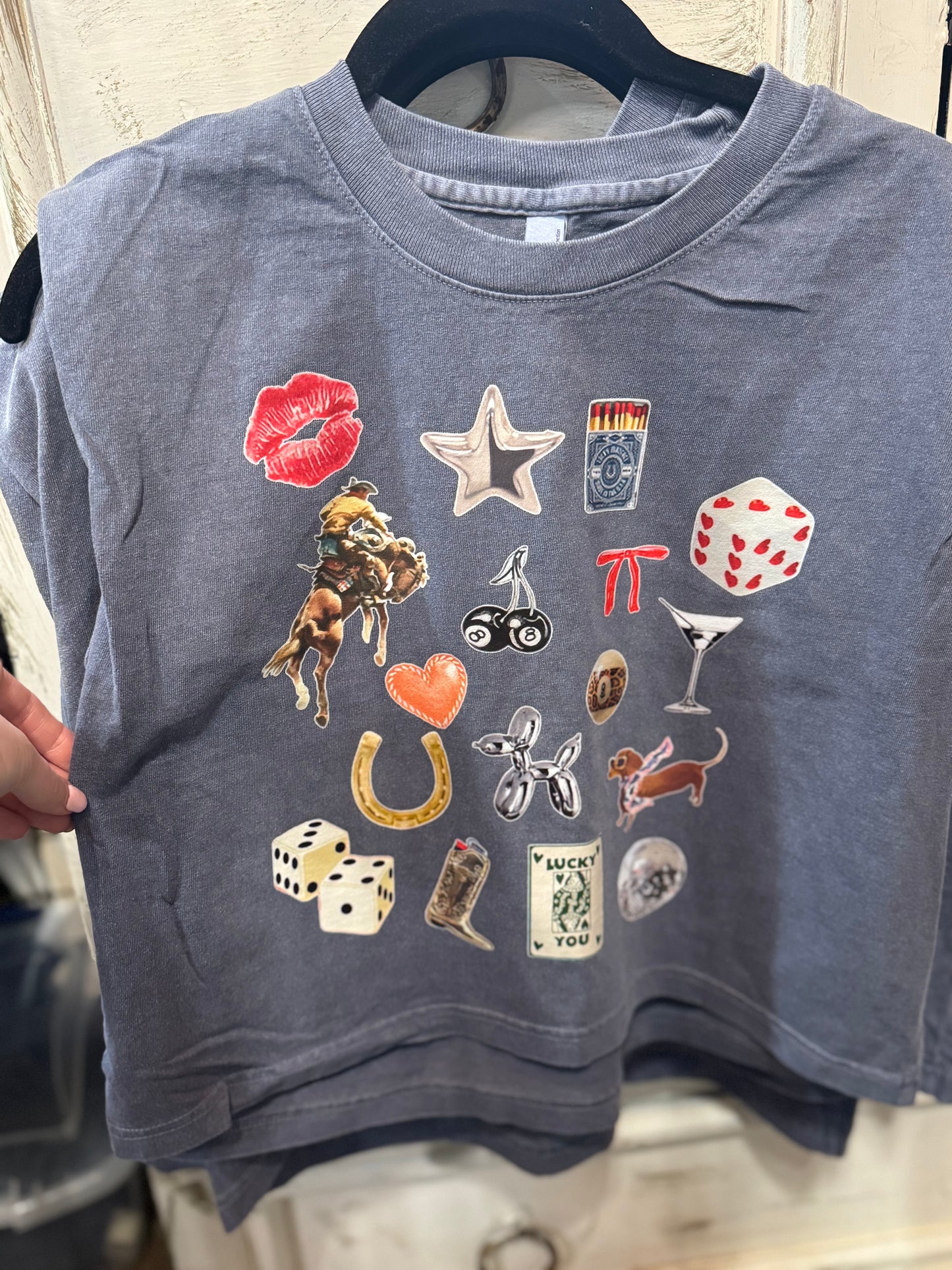 Cowgirl Couture Collage on Navy Muscle Tank-LF