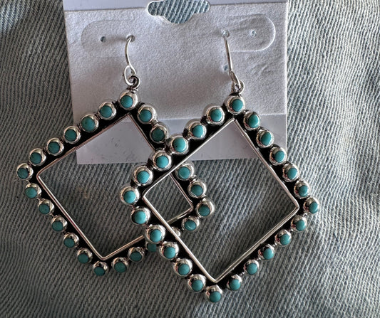 Sterling & Turquoise Diamond Dangle Hoops