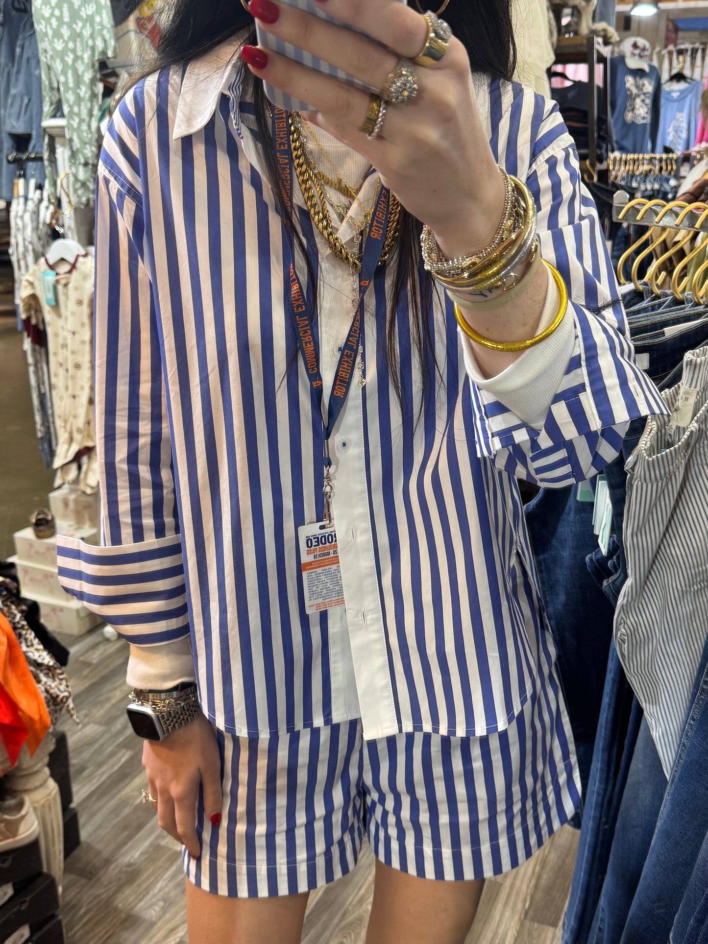 Light Blue & White Striped Short Set