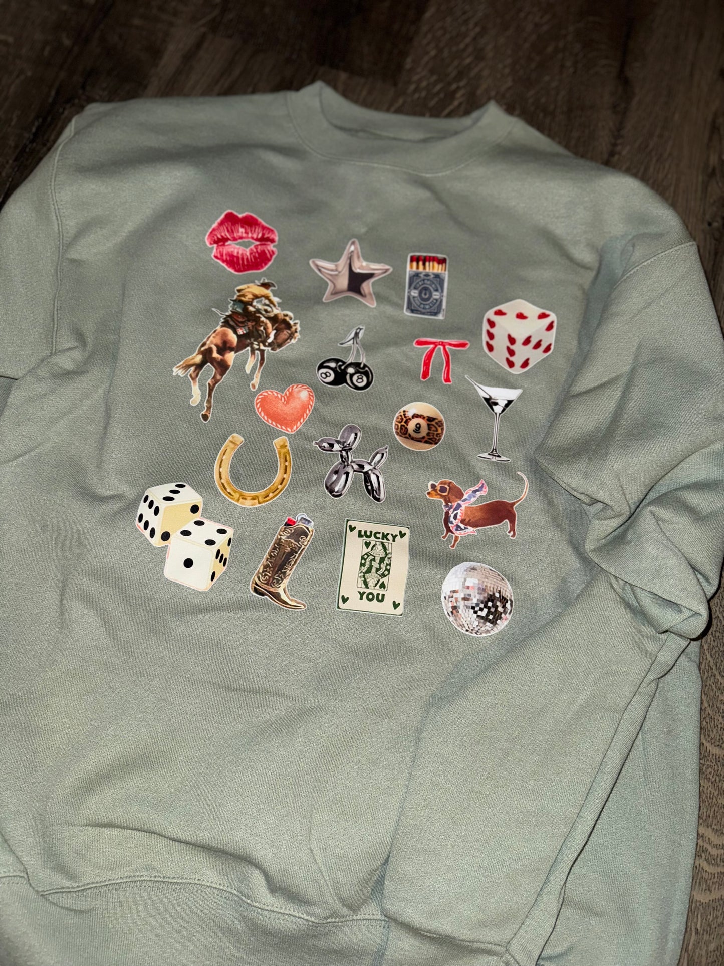 Cowgirl Couture Collage on Sage Sweatshirt