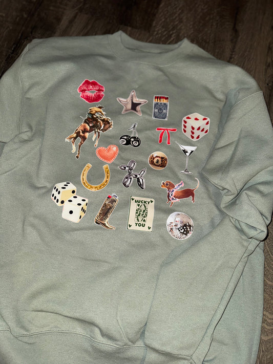 Cowgirl Couture Collage on Sage Sweatshirt